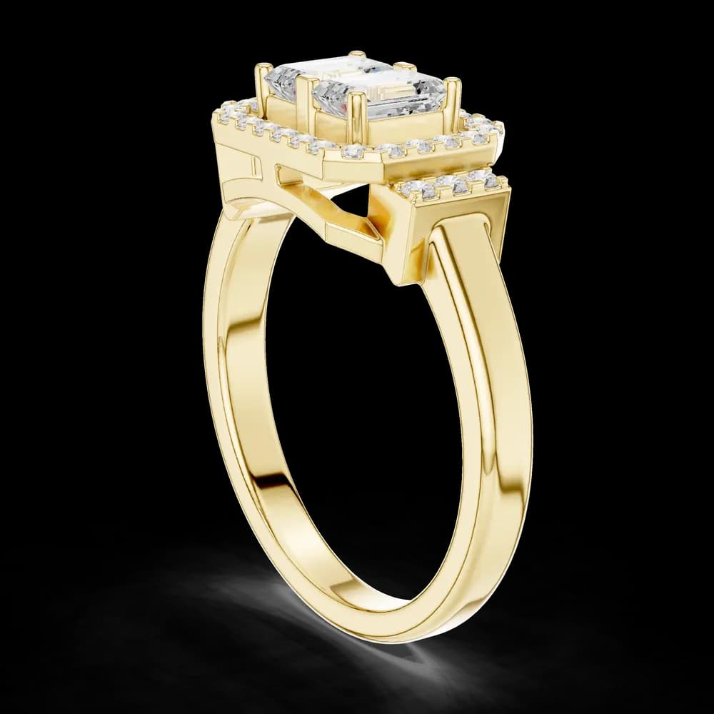 Twin Emerald Cut Halo Diamond Ring - Image 4 Twin Emerald Cut Halo Diamond Ring, view 4 of 6