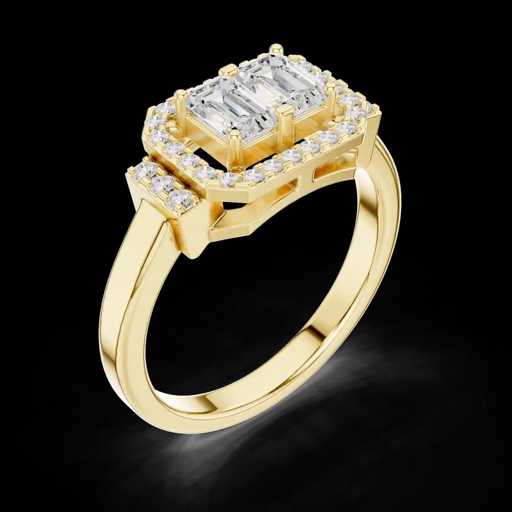 Twin Emerald Cut Halo Diamond Ring - Image 5 Twin Emerald Cut Halo Diamond Ring, view 5 of 6