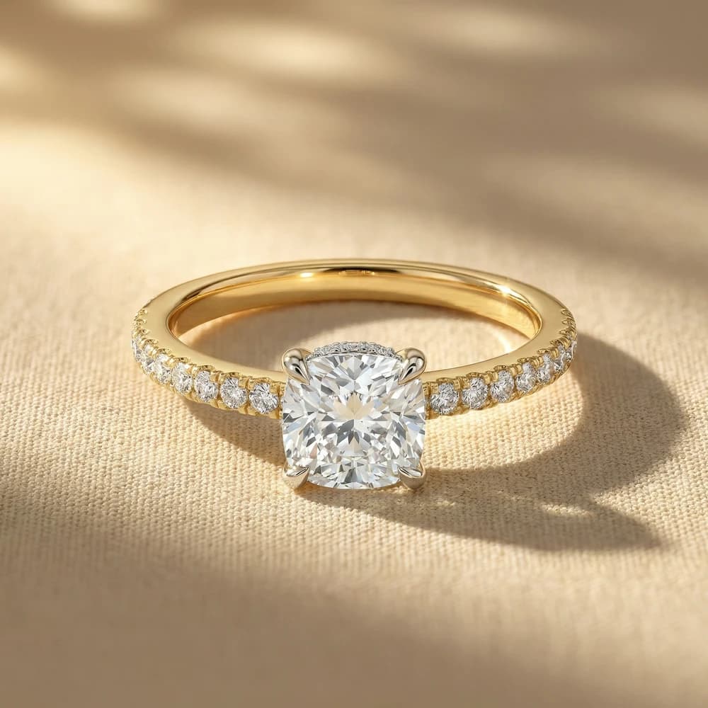 Cushion Hidden Halo Pave Lab Grown Diamond Ring - Image 1 Cushion Hidden Halo Pave Lab Grown Diamond Ring , view 1 of 3