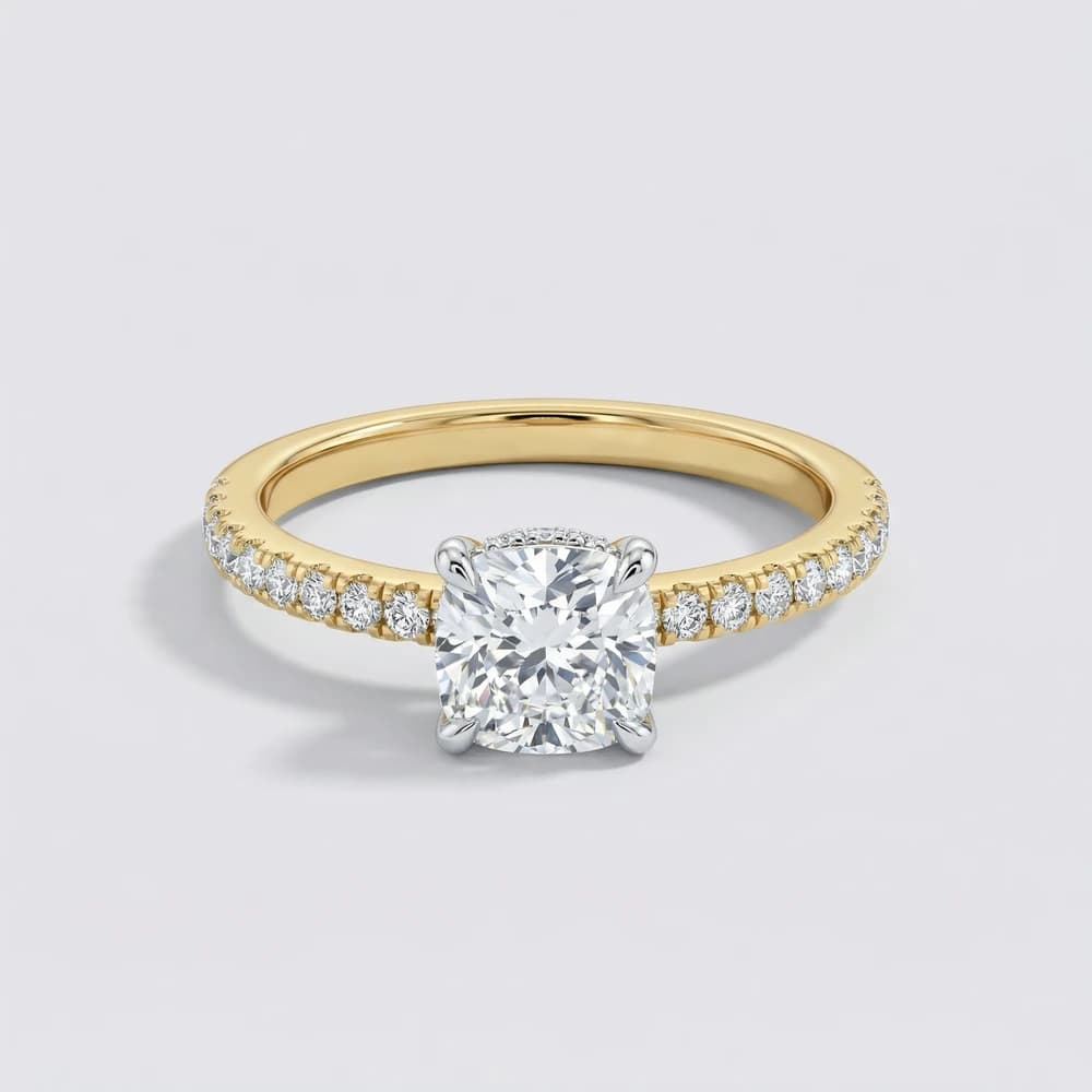 Cushion Hidden Halo Pave Lab Grown Diamond Ring - Image 2 Cushion Hidden Halo Pave Lab Grown Diamond Ring , view 2 of 3