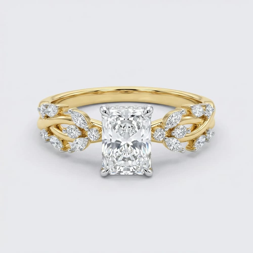 Floral Side Accent Radiant Lab Grown Diamond Ring - Image 1 Floral Side Accent Radiant Lab Grown Diamond Ring, view 1 of 2