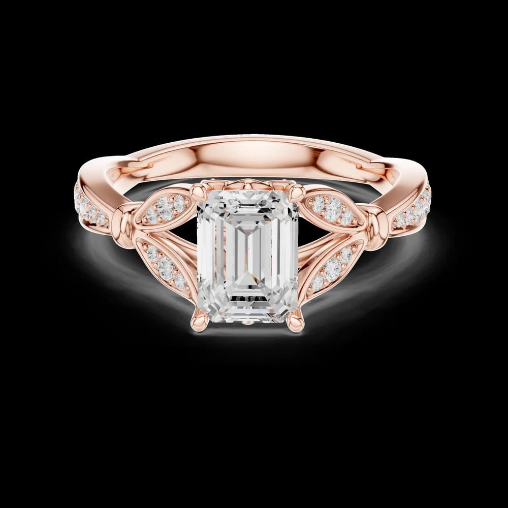 Leaf Accent Emerald Lab Grown Diamond Ring - Image 1 Leaf Accent Emerald Lab Grown Diamond Ring, view 1 of 6