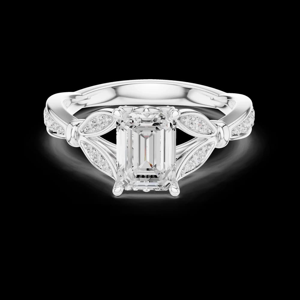 Leaf Accent Emerald Lab Grown Diamond Ring - Image 2 Leaf Accent Emerald Lab Grown Diamond Ring, view 2 of 6