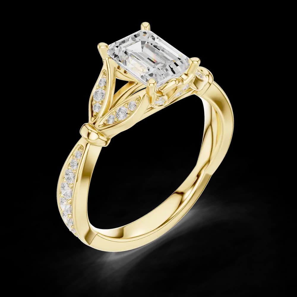 Leaf Accent Emerald Lab Grown Diamond Ring - Image 5 Leaf Accent Emerald Lab Grown Diamond Ring, view 5 of 6