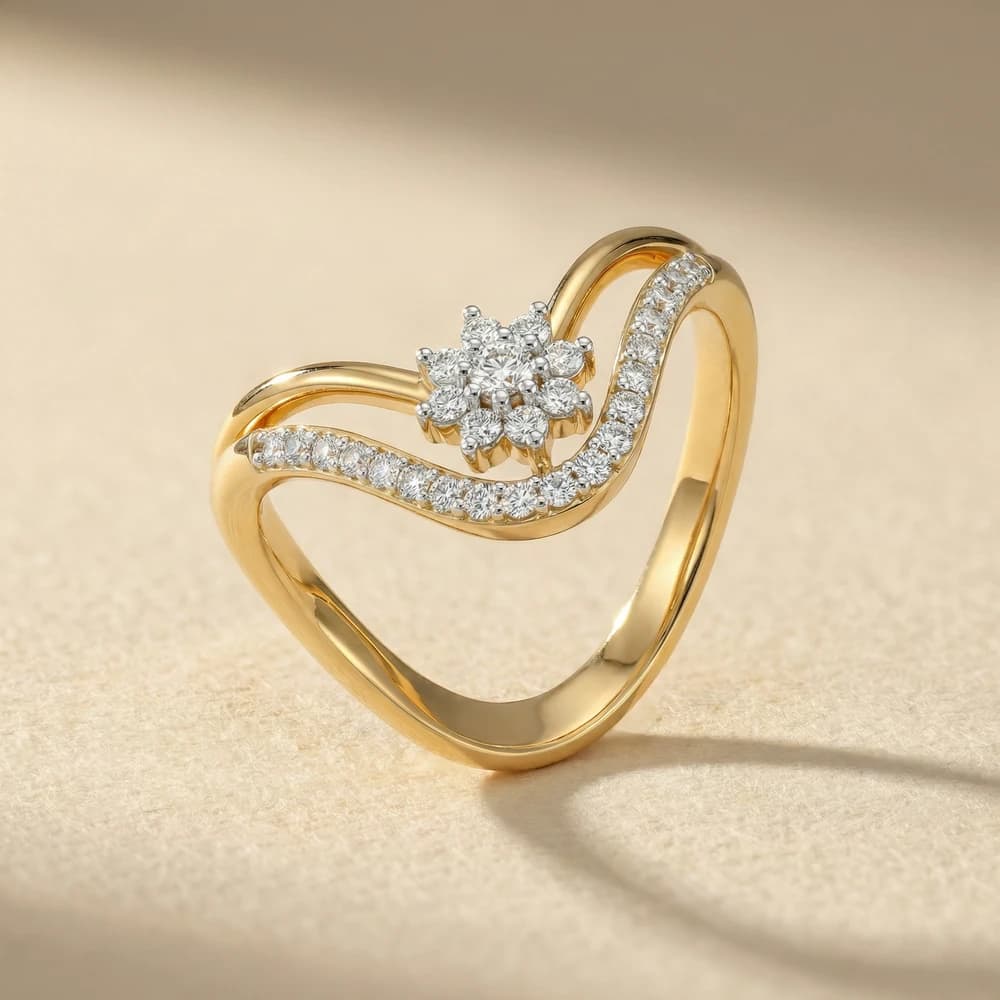 Curved Floral Cluster Wave Lab Grown Diamond Ring - Image 2 Curved Floral Cluster Wave Lab Grown Diamond Ring, view 2 of 3