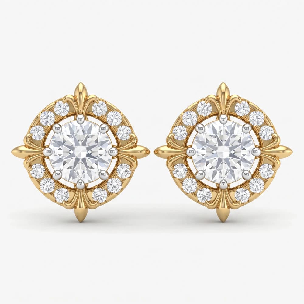 Victorian Halo Round Diamond Studs - Image 1 Victorian Halo Round Diamond Studs, view 1 of 4