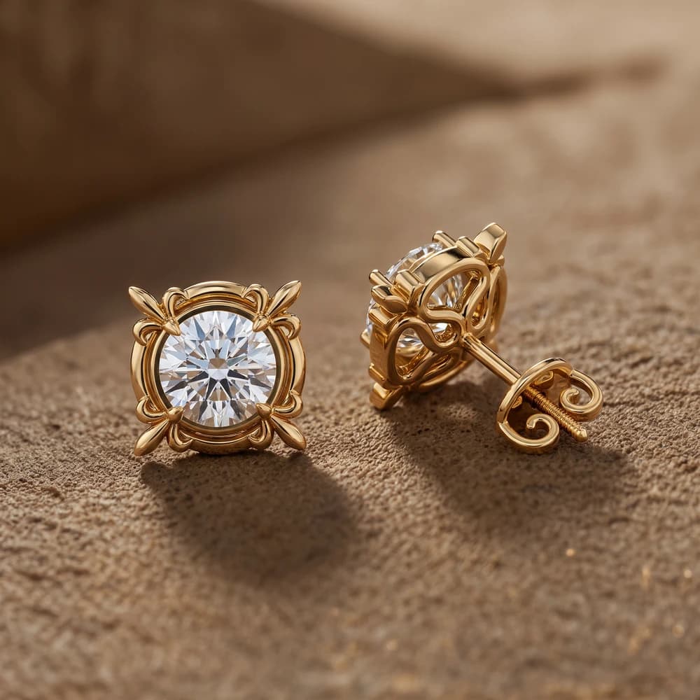 Vintage Filigree Round Diamond Studs - Image 3 Vintage Filigree Round Diamond Studs, view 3 of 5
