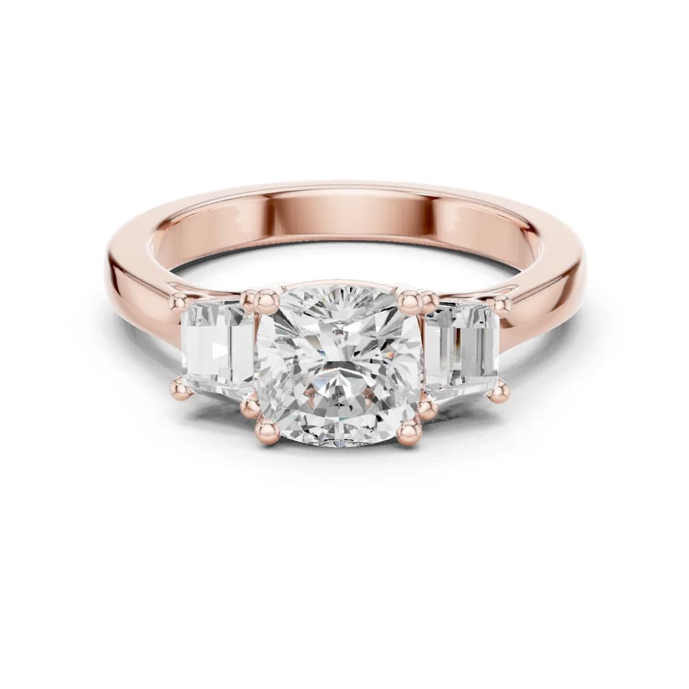 Cushion & Emerald Three Stone Diamond Ring - Image 1 Cushion & Emerald Three Stone Diamond Ring , view 1 of 9