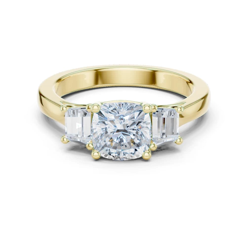 Cushion & Emerald Three Stone Diamond Ring - Image 3 Cushion & Emerald Three Stone Diamond Ring , view 3 of 9
