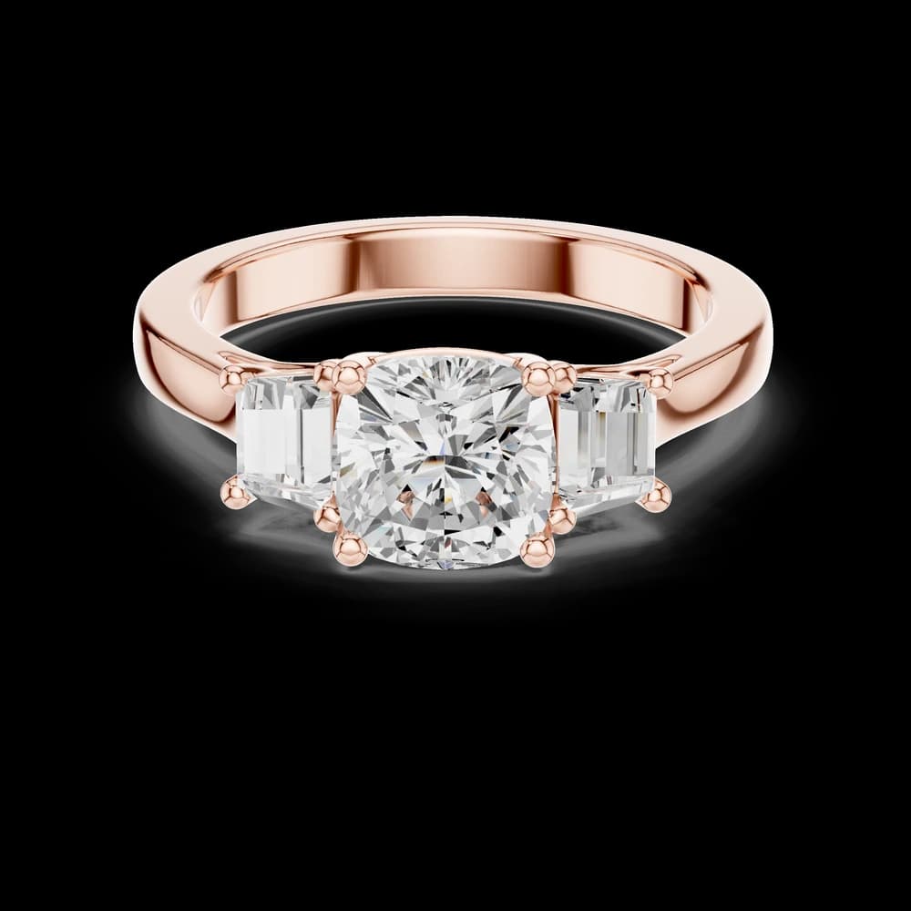 Cushion & Emerald Three Stone Diamond Ring - Image 4 Cushion & Emerald Three Stone Diamond Ring , view 4 of 9