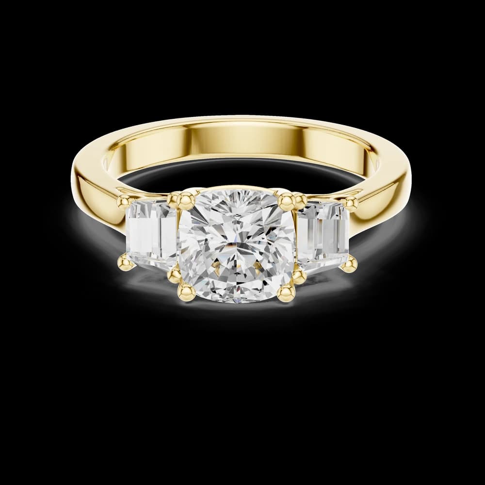 Cushion & Emerald Three Stone Diamond Ring - Image 6 Cushion & Emerald Three Stone Diamond Ring , view 6 of 9