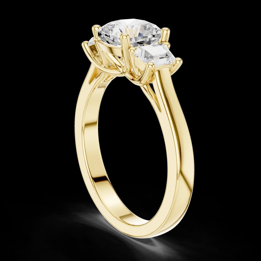 Cushion & Emerald Three Stone Diamond Ring - Image 7 Cushion & Emerald Three Stone Diamond Ring , view 7 of 9