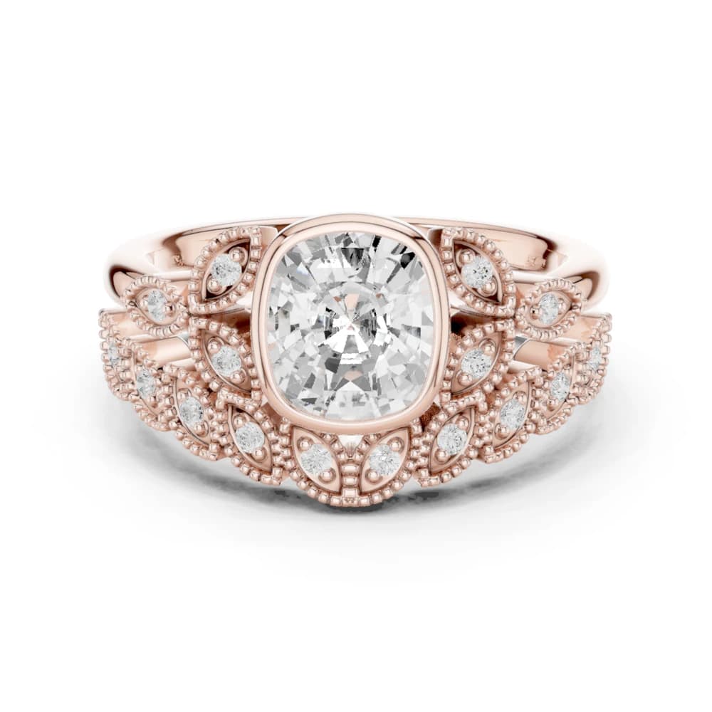 Cushion Bezel Emerald Shape Round Diamond Ring - Image 1 Cushion Bezel Emerald Shape Round Diamond Ring, view 1 of 9