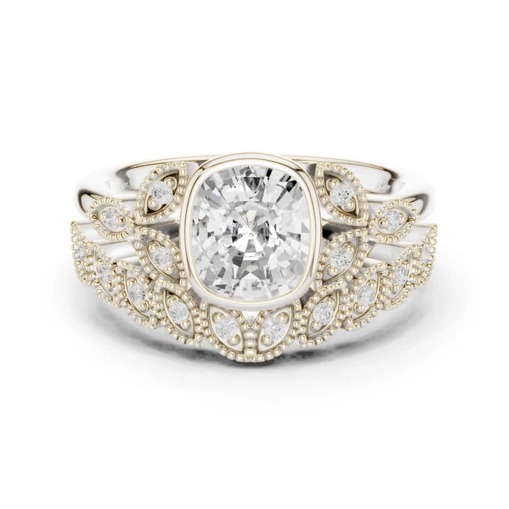 Cushion Bezel Emerald Shape Round Diamond Ring - Image 2 Cushion Bezel Emerald Shape Round Diamond Ring, view 2 of 9