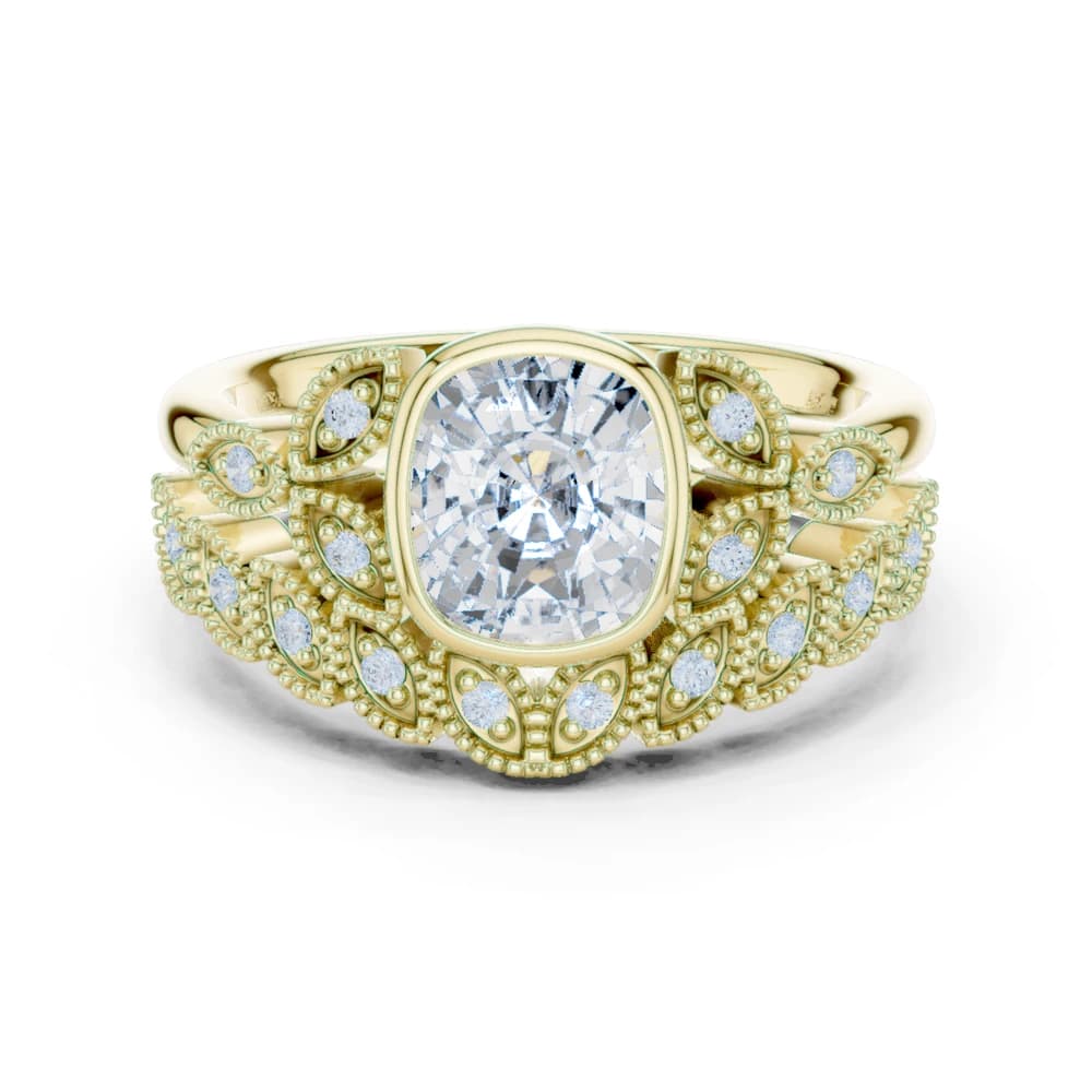 Cushion Bezel Emerald Shape Round Diamond Ring - Image 3 Cushion Bezel Emerald Shape Round Diamond Ring, view 3 of 9