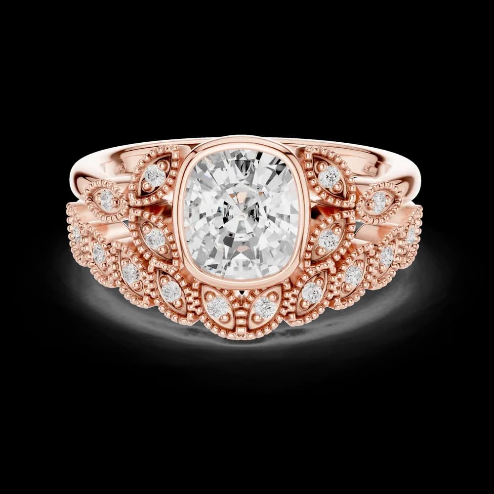Cushion Bezel Emerald Shape Round Diamond Ring - Image 4 Cushion Bezel Emerald Shape Round Diamond Ring, view 4 of 9