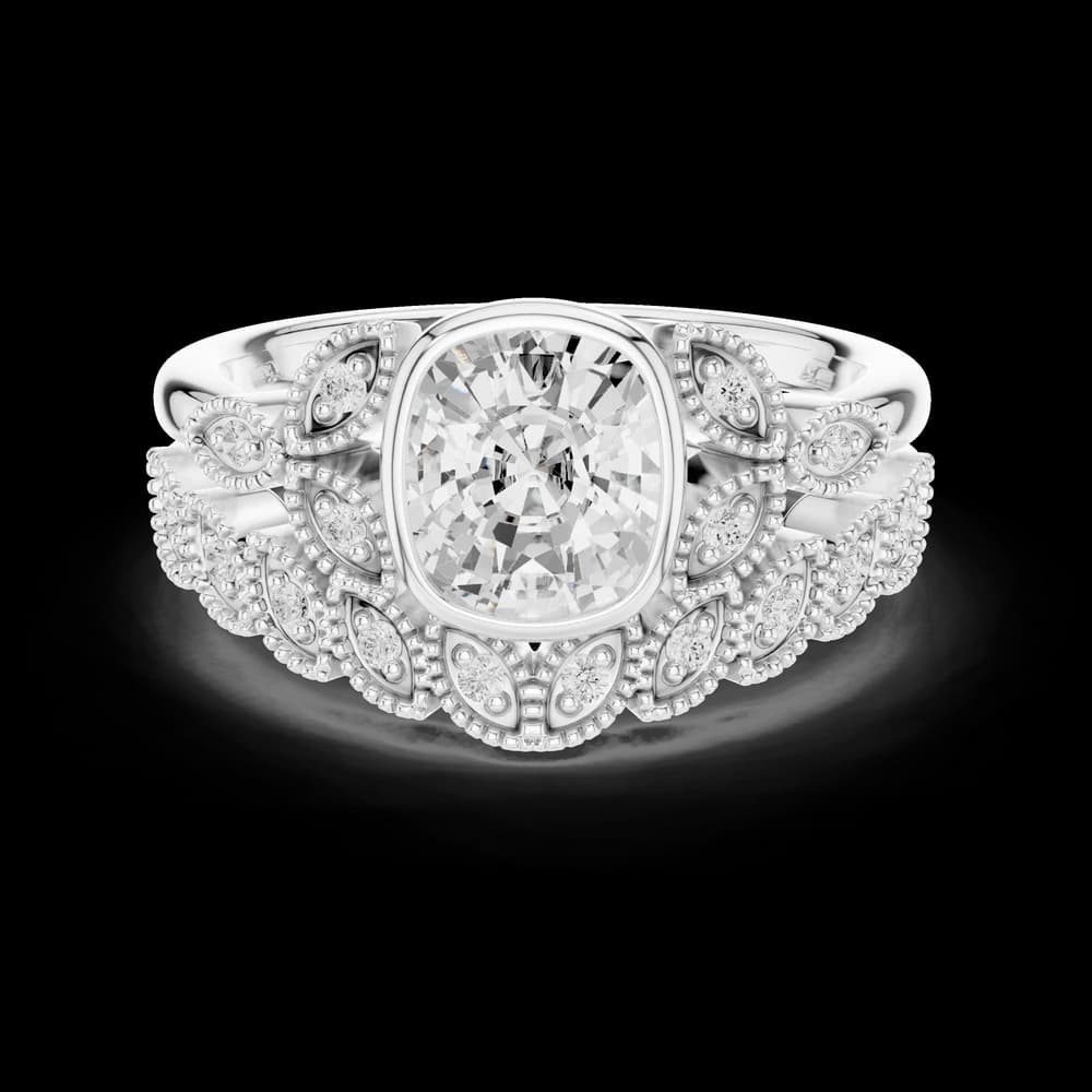 Cushion Bezel Emerald Shape Round Diamond Ring - Image 5 Cushion Bezel Emerald Shape Round Diamond Ring, view 5 of 9