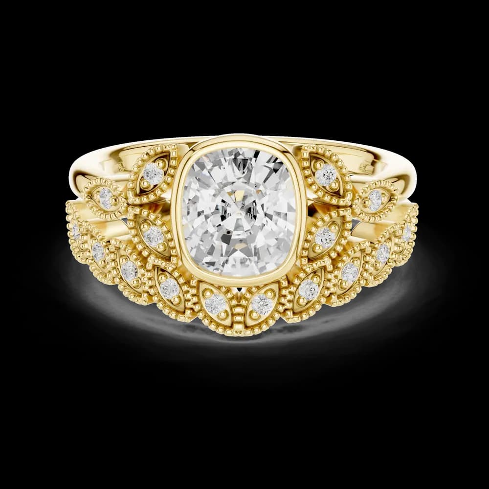 Cushion Bezel Emerald Shape Round Diamond Ring - Image 6 Cushion Bezel Emerald Shape Round Diamond Ring, view 6 of 9