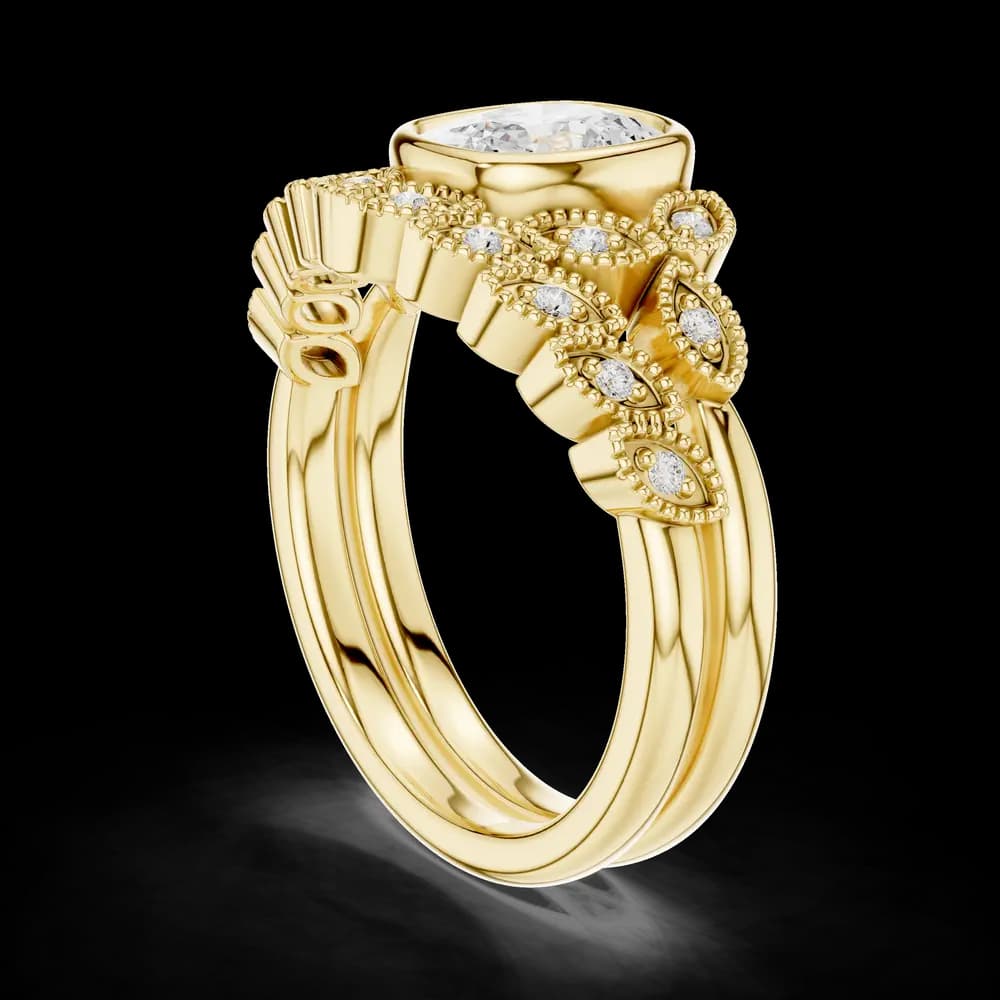 Cushion Bezel Emerald Shape Round Diamond Ring - Image 7 Cushion Bezel Emerald Shape Round Diamond Ring, view 7 of 9