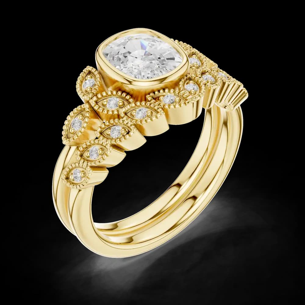 Cushion Bezel Emerald Shape Round Diamond Ring - Image 8 Cushion Bezel Emerald Shape Round Diamond Ring, view 8 of 9