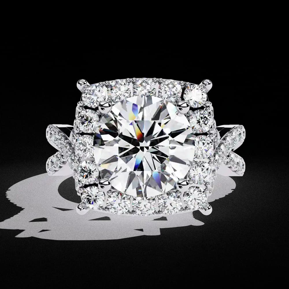 Round Center Cushion Halo Twisted Band Lab Grown Diamond Ring - Image 1 Round Center Cushion Halo Twisted Band Lab Grown Diamond Ring, view 1 of 11