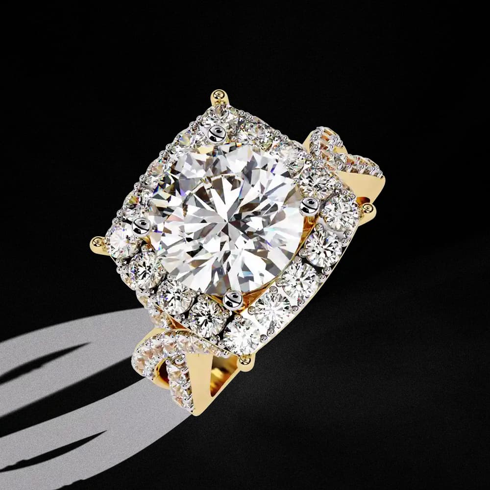 Round Center Cushion Halo Twisted Band Lab Grown Diamond Ring - Image 10 Round Center Cushion Halo Twisted Band Lab Grown Diamond Ring, view 10 of 11