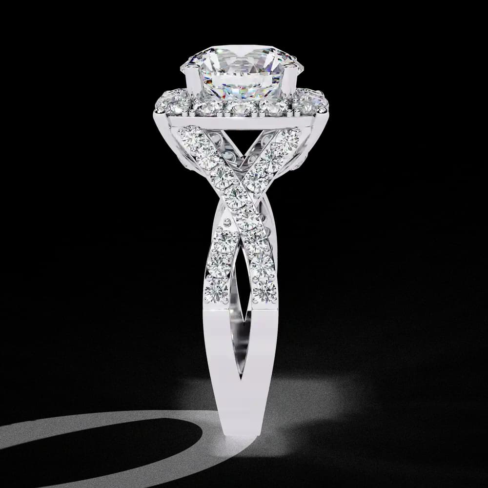 Round Center Cushion Halo Twisted Band Lab Grown Diamond Ring - Image 2 Round Center Cushion Halo Twisted Band Lab Grown Diamond Ring, view 2 of 11