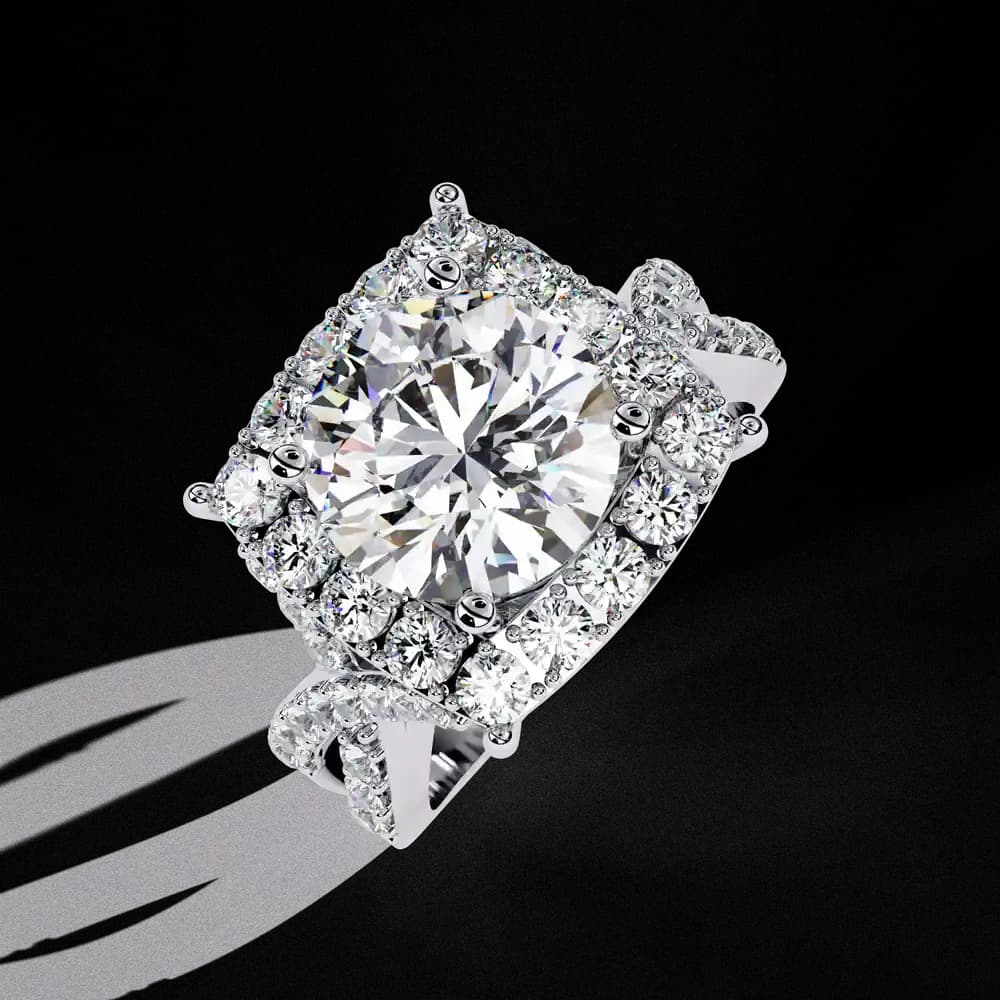 Round Center Cushion Halo Twisted Band Lab Grown Diamond Ring - Image 3 Round Center Cushion Halo Twisted Band Lab Grown Diamond Ring, view 3 of 11