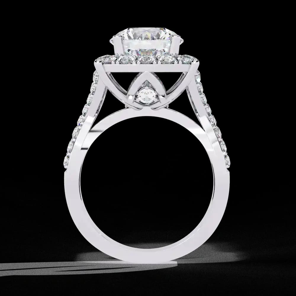 Round Center Cushion Halo Twisted Band Lab Grown Diamond Ring - Image 4 Round Center Cushion Halo Twisted Band Lab Grown Diamond Ring, view 4 of 11