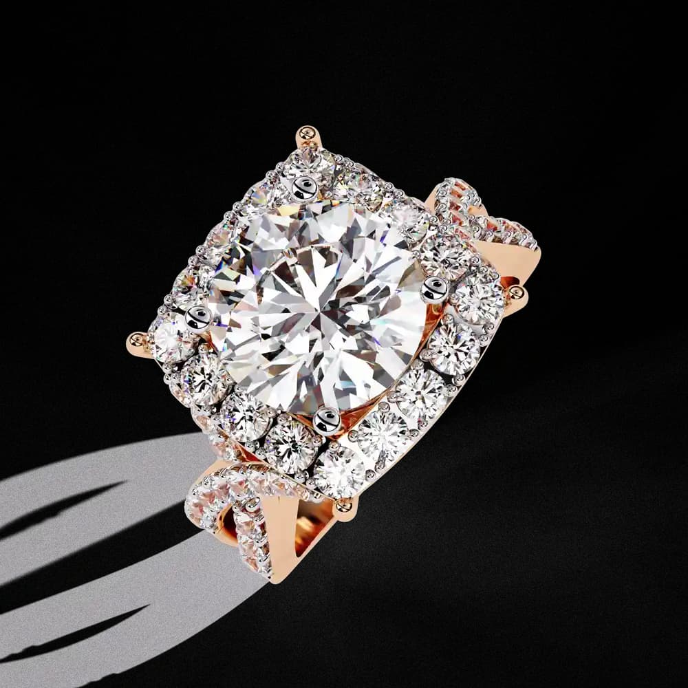 Round Center Cushion Halo Twisted Band Lab Grown Diamond Ring - Image 5 Round Center Cushion Halo Twisted Band Lab Grown Diamond Ring, view 5 of 11