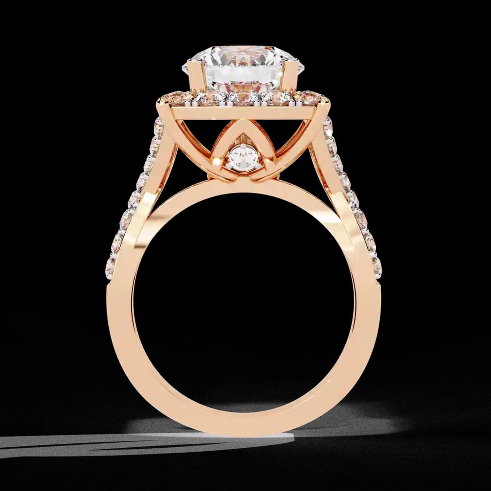 Round Center Cushion Halo Twisted Band Lab Grown Diamond Ring - Image 6 Round Center Cushion Halo Twisted Band Lab Grown Diamond Ring, view 6 of 11