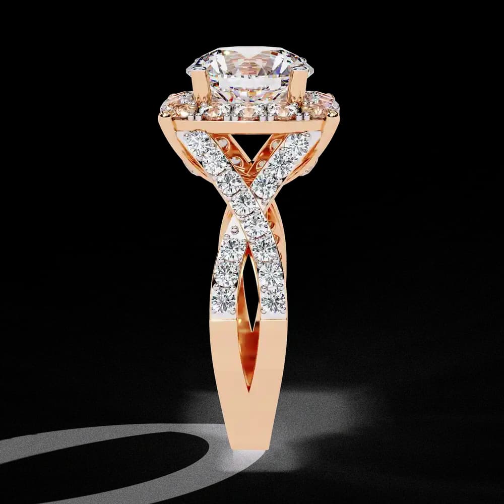 Round Center Cushion Halo Twisted Band Lab Grown Diamond Ring - Image 7 Round Center Cushion Halo Twisted Band Lab Grown Diamond Ring, view 7 of 11