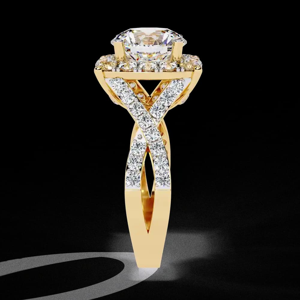 Round Center Cushion Halo Twisted Band Lab Grown Diamond Ring - Image 9 Round Center Cushion Halo Twisted Band Lab Grown Diamond Ring, view 9 of 11