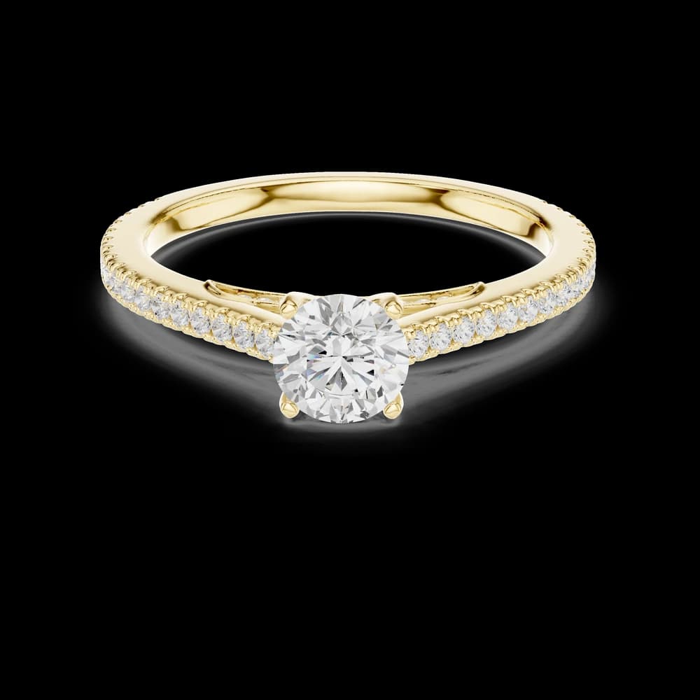 Round Stone Pavé Yellow Gold Lab Grown Diamond Ring - Image 3 Round Stone Pavé Yellow Gold Lab Grown Diamond Ring, view 3 of 6