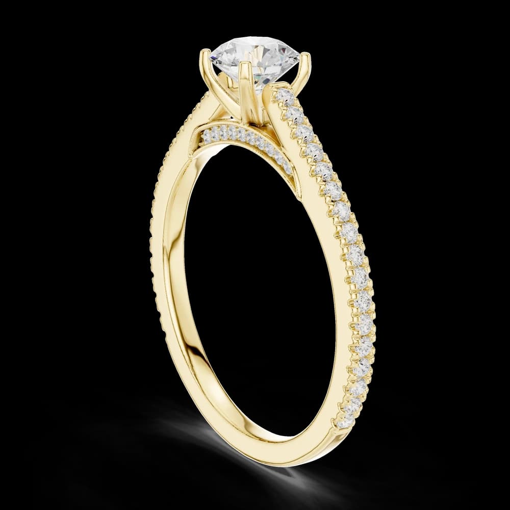 Round Stone Pavé Yellow Gold Lab Grown Diamond Ring - Image 4 Round Stone Pavé Yellow Gold Lab Grown Diamond Ring, view 4 of 6