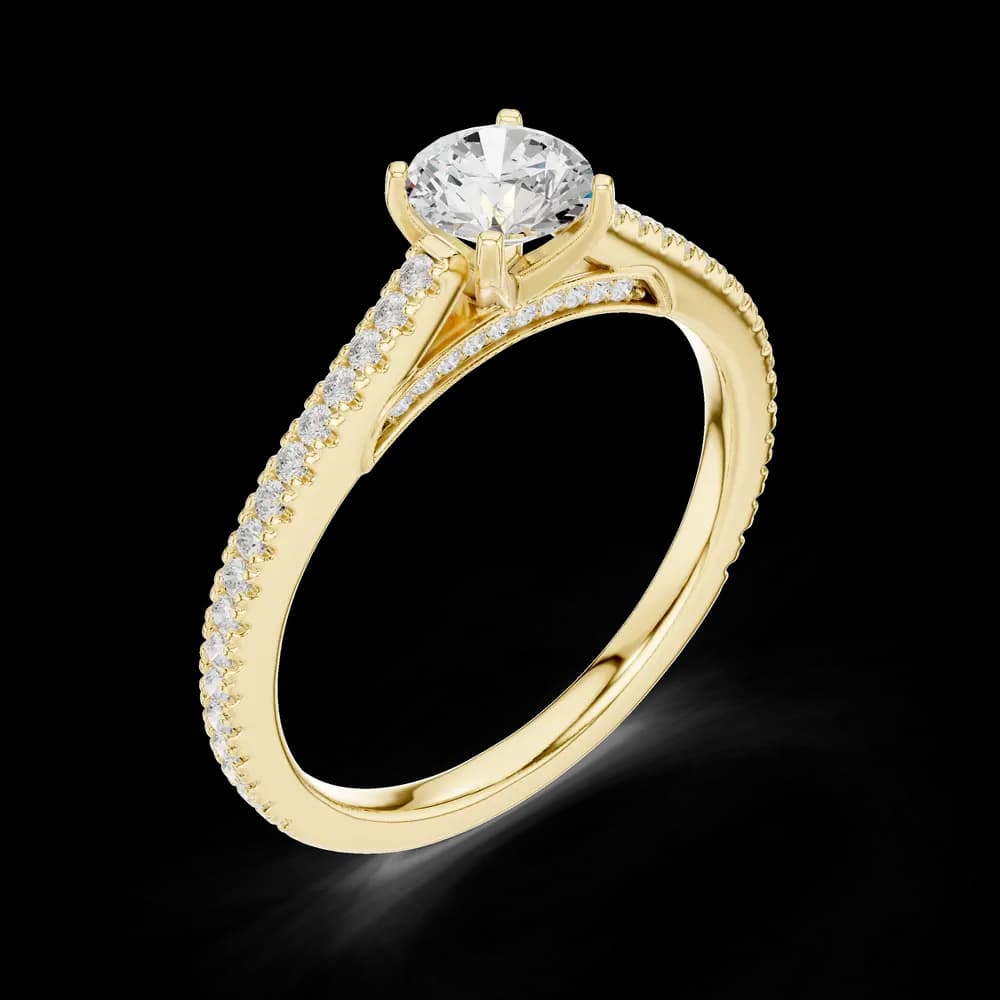 Round Stone Pavé Yellow Gold Lab Grown Diamond Ring - Image 5 Round Stone Pavé Yellow Gold Lab Grown Diamond Ring, view 5 of 6