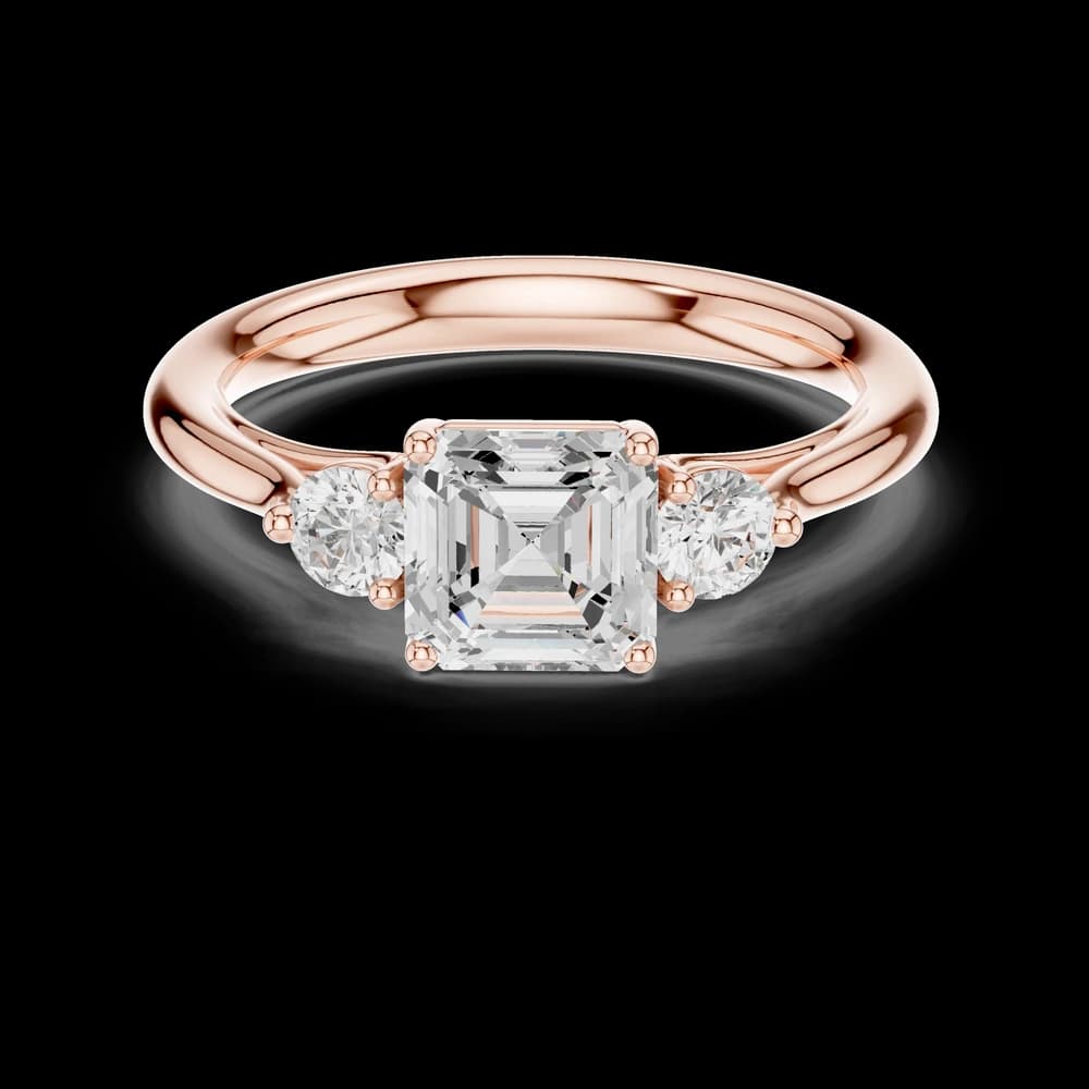 Asscher Cut Three Stone Lab Grown Diamond Ring - Image 1 Asscher Cut Three Stone Lab Grown Diamond Ring, view 1 of 6