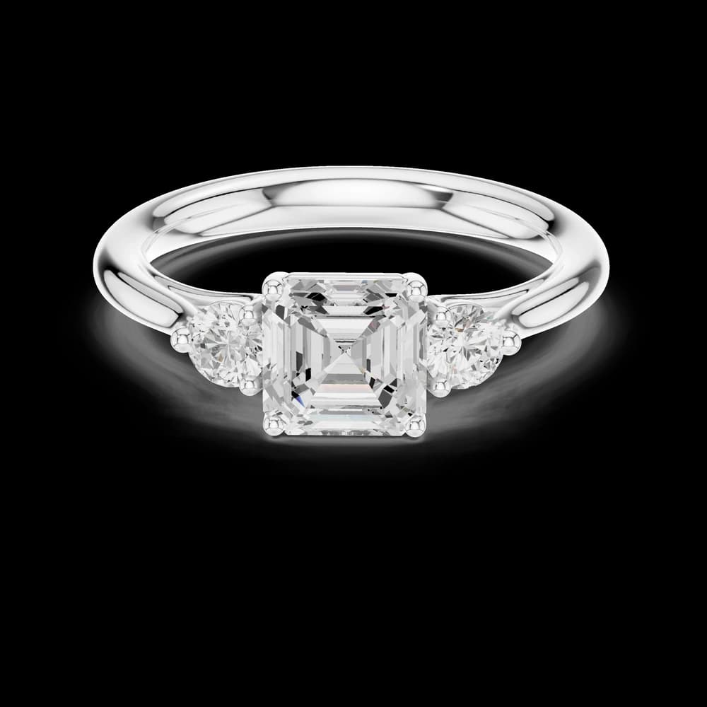 Asscher Cut Three Stone Lab Grown Diamond Ring - Image 2 Asscher Cut Three Stone Lab Grown Diamond Ring, view 2 of 6