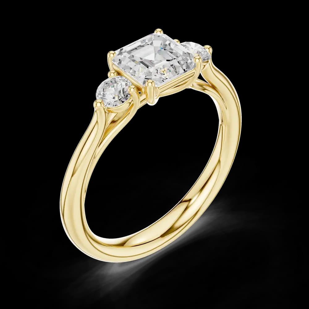 Asscher Cut Three Stone Lab Grown Diamond Ring - Image 5 Asscher Cut Three Stone Lab Grown Diamond Ring, view 5 of 6