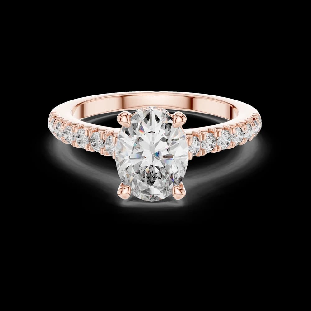Oval Hidden Halo Side Accent Lab Grown Diamond Ring - Image 1 Oval Hidden Halo Side Accent Lab Grown Diamond Ring, view 1 of 6