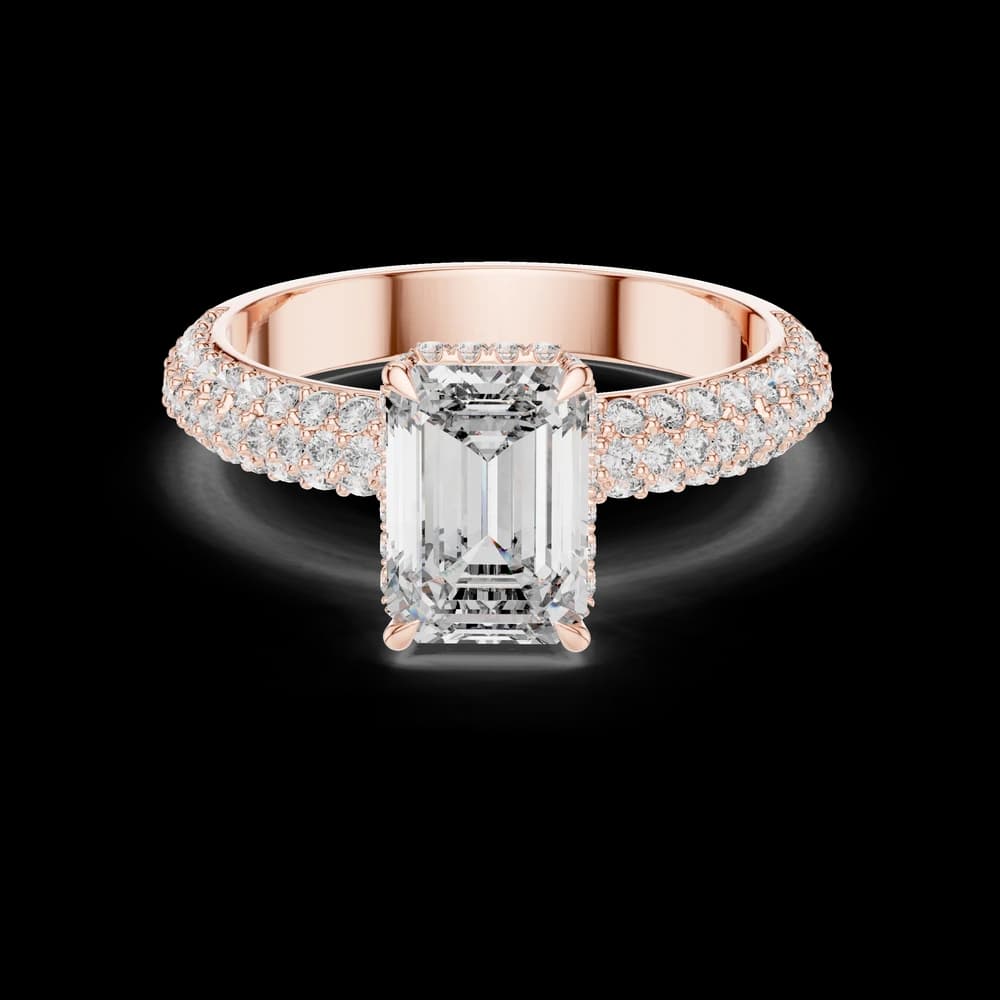 Wide Pavé Emerald Cut Lab Grown Diamond Ring - Image 1 Wide Pavé Emerald Cut Lab Grown Diamond Ring, view 1 of 6