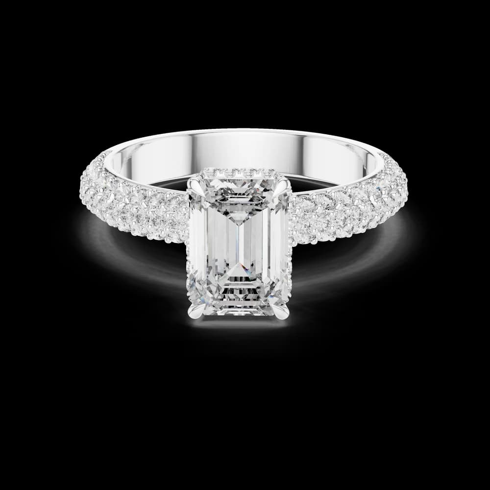 Wide Pavé Emerald Cut Lab Grown Diamond Ring - Image 2 Wide Pavé Emerald Cut Lab Grown Diamond Ring, view 2 of 6