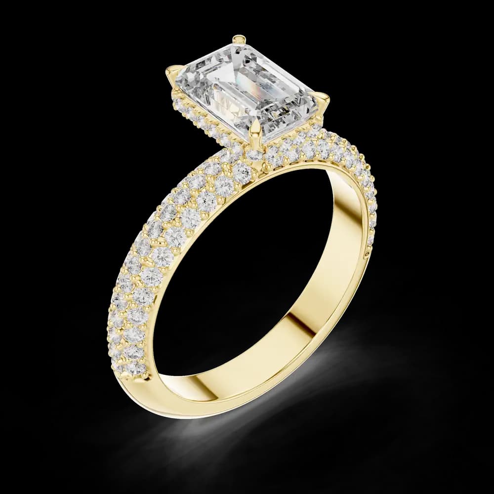 Wide Pavé Emerald Cut Lab Grown Diamond Ring - Image 5 Wide Pavé Emerald Cut Lab Grown Diamond Ring, view 5 of 6