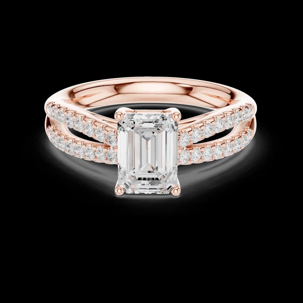 Emerald Cut Double Pavé Shank Diamond Ring - Image 1 Emerald Cut Double Pavé Shank Diamond Ring, view 1 of 6