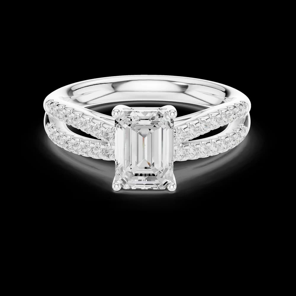 Emerald Cut Double Pavé Shank Diamond Ring - Image 2 Emerald Cut Double Pavé Shank Diamond Ring, view 2 of 6