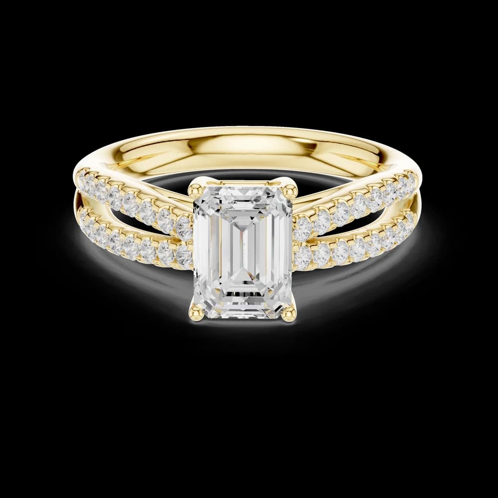 Emerald Cut Double Pavé Shank Diamond Ring - Image 3 Emerald Cut Double Pavé Shank Diamond Ring, view 3 of 6