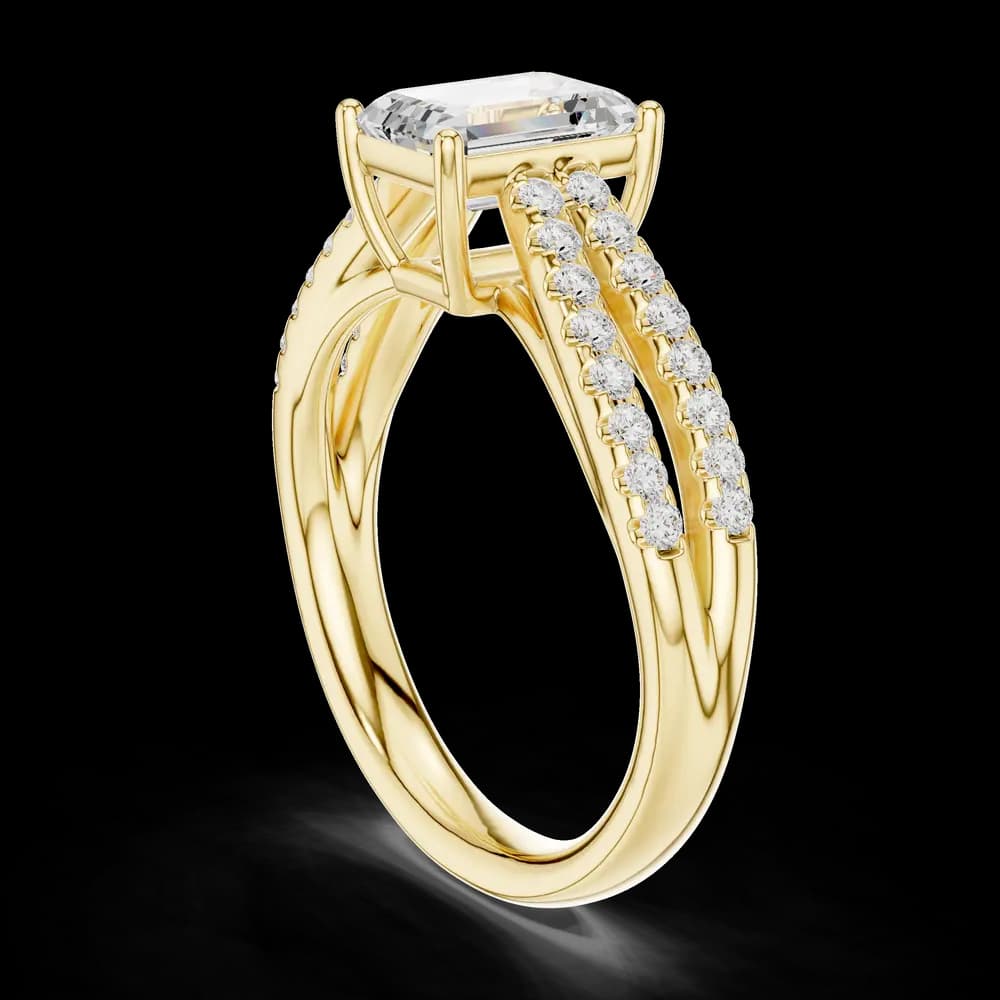Emerald Cut Double Pavé Shank Diamond Ring - Image 4 Emerald Cut Double Pavé Shank Diamond Ring, view 4 of 6