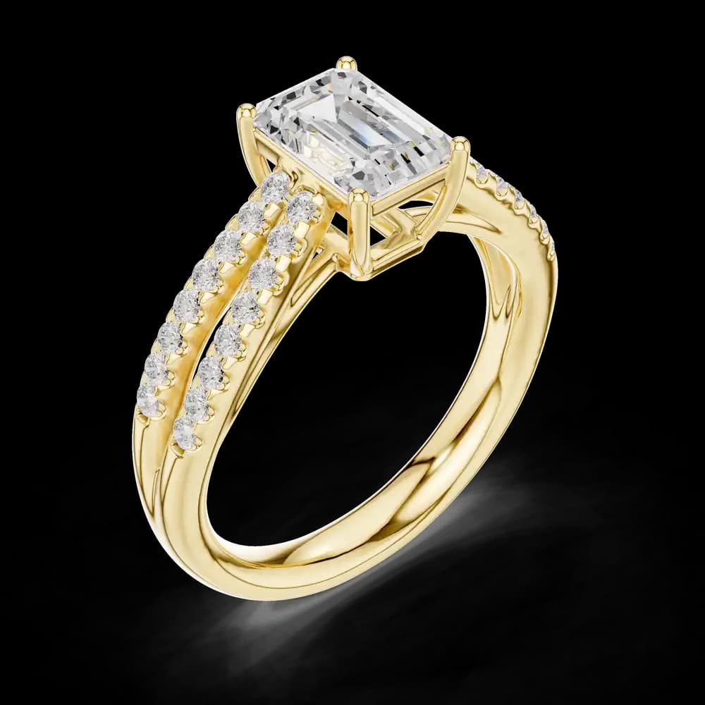 Emerald Cut Double Pavé Shank Diamond Ring - Image 5 Emerald Cut Double Pavé Shank Diamond Ring, view 5 of 6